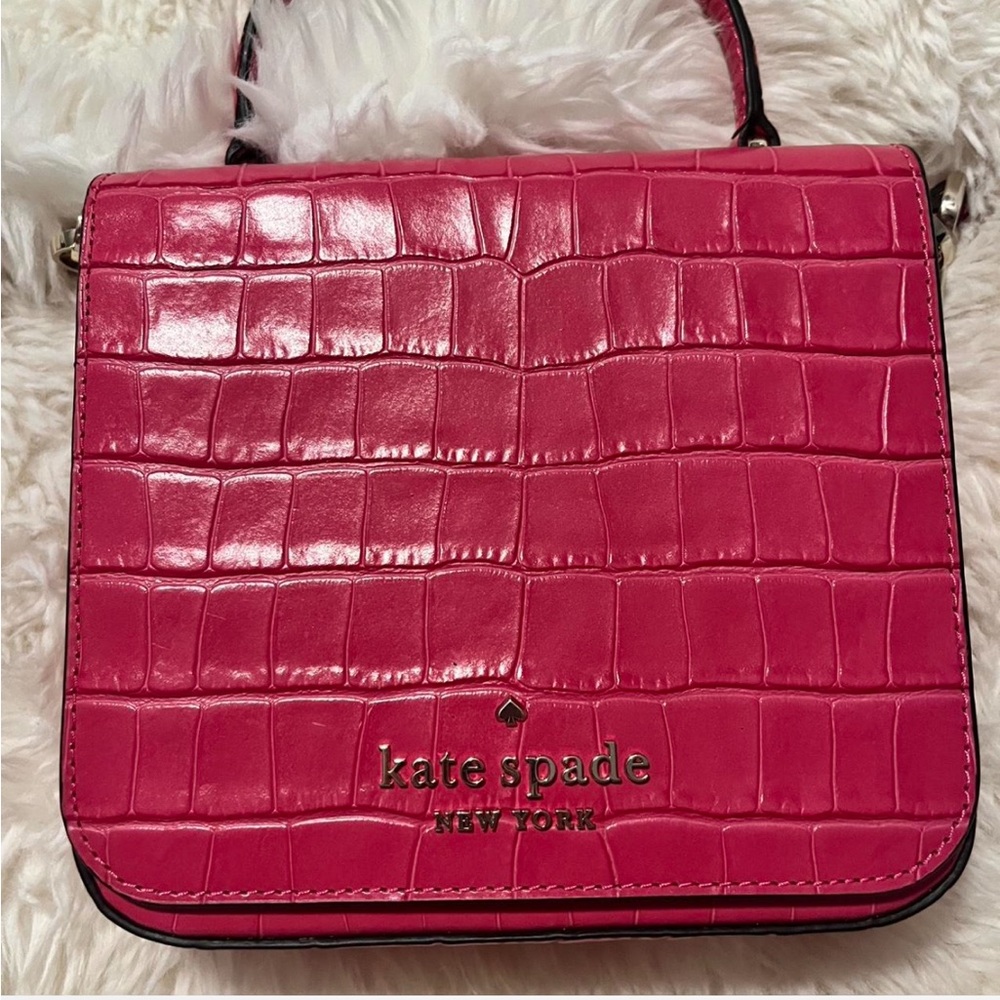 Kate Spade Fuchsia Croc-Embossed Crossbody Bag